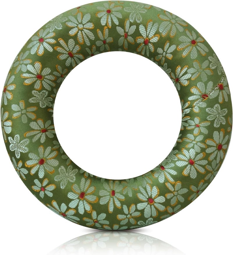 UPCEED Singing Bowl Cushion for Tibetan Singing Bowls, Handmade Silk Brocade Round Cushion Pillow for Sound Healing and Crystal Sound Bowls Accessories(Green,6.7 Inch) - Image 1